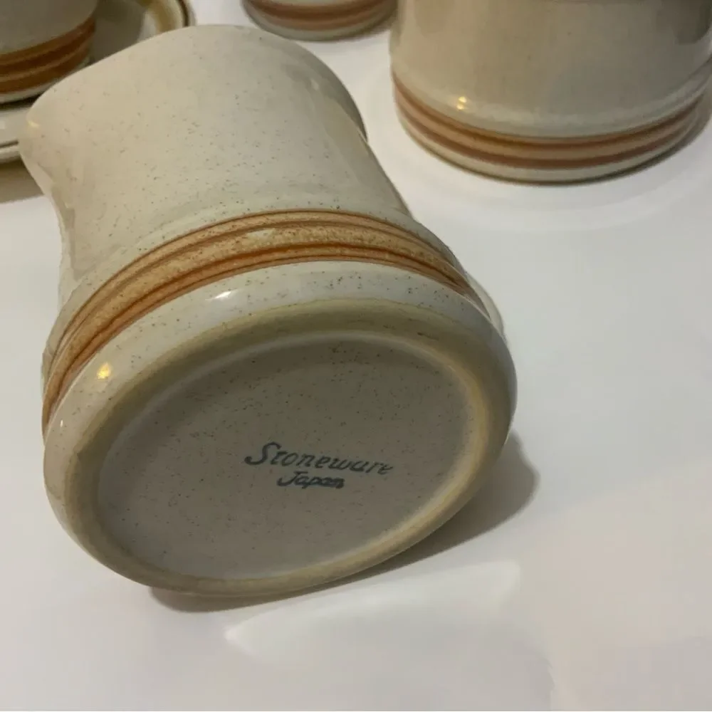 Vintage Japan Stoneware Set salad bowl creamer sugar bowl cups suacers G10
